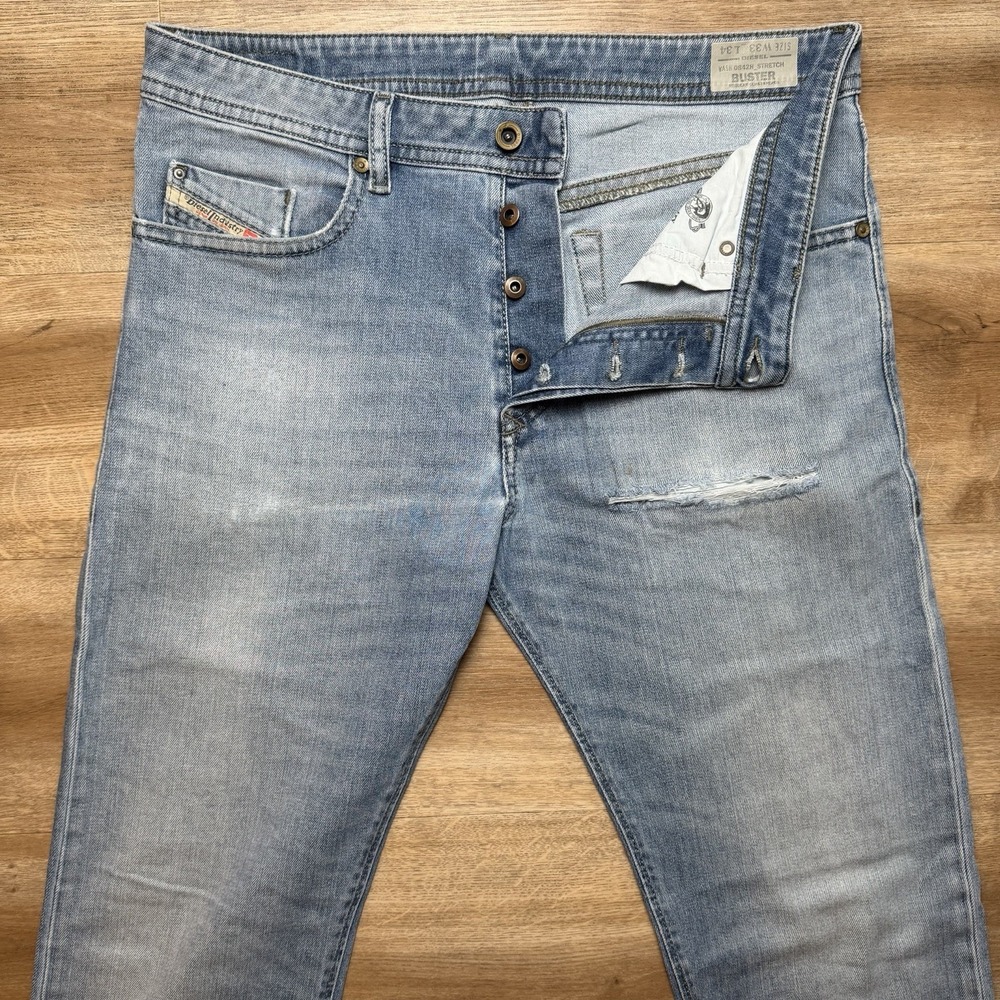 Diesel Jeans Men 33x34 Blue Buster Regular Slim Taper Leg Stretch Ripped Modern